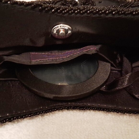 Metaphor Vintage Black Beaded Formal Evening Clutch Bag with Mirror EUC - Picture 5 of 12